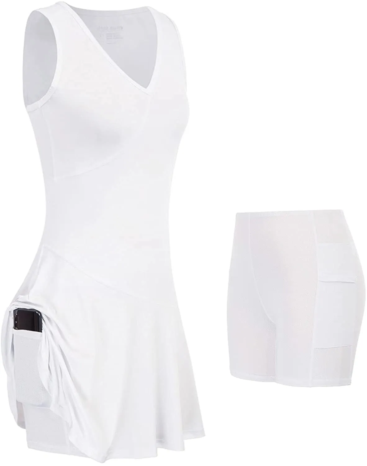 Athletic Sports Dresses with Shorts Pockets S-XXL