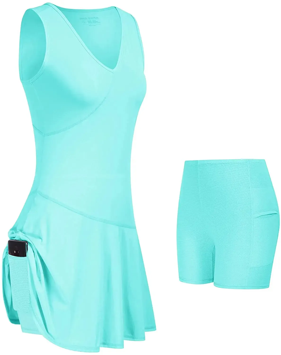 Athletic Sports Dresses with Shorts Pockets S-XXL