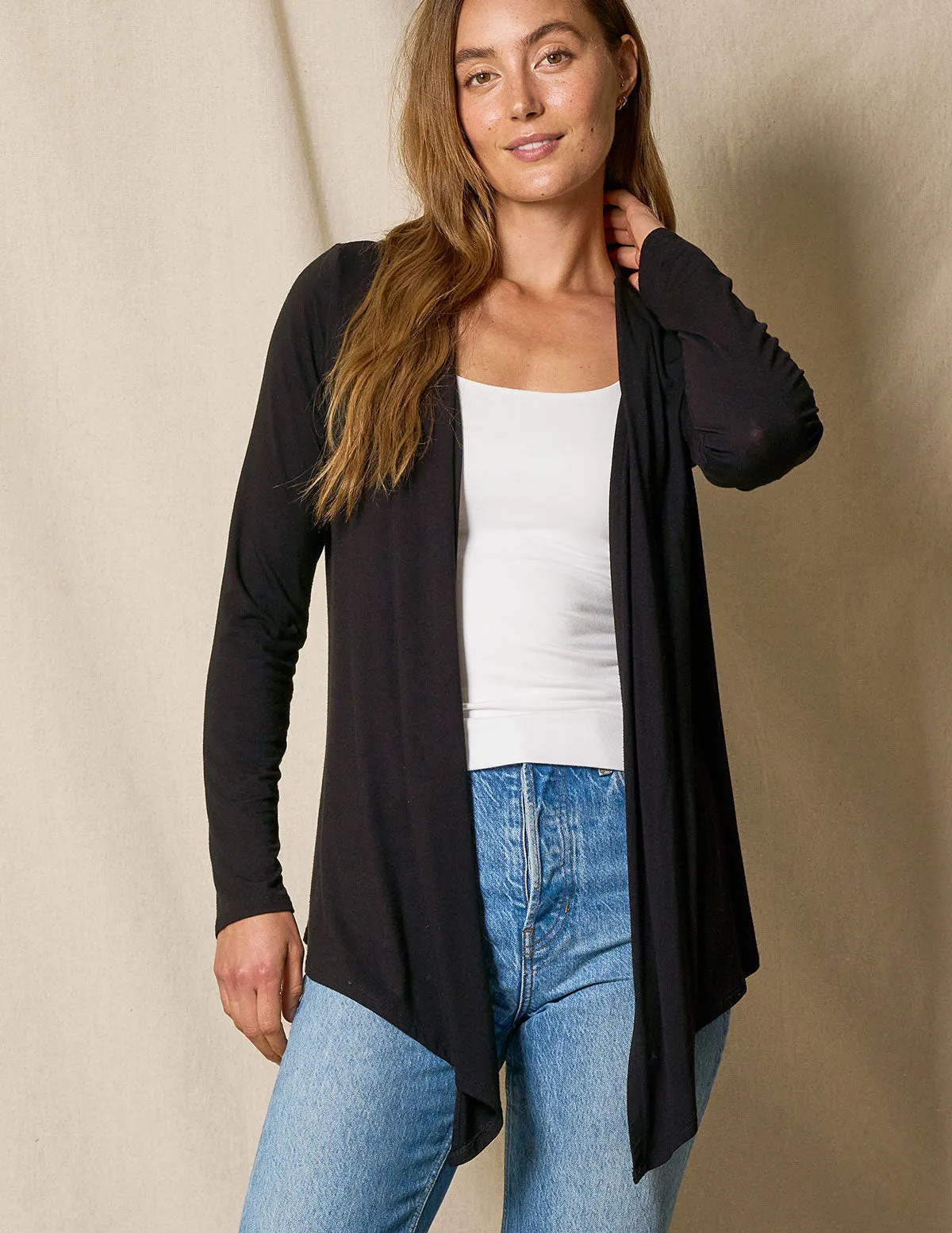 Bamboo Open Front Jacket - Black