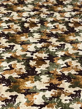 BEIGE & KHAKI PAINTED CAMO DIGITAL FRENCH TERRY PER METRE SALE