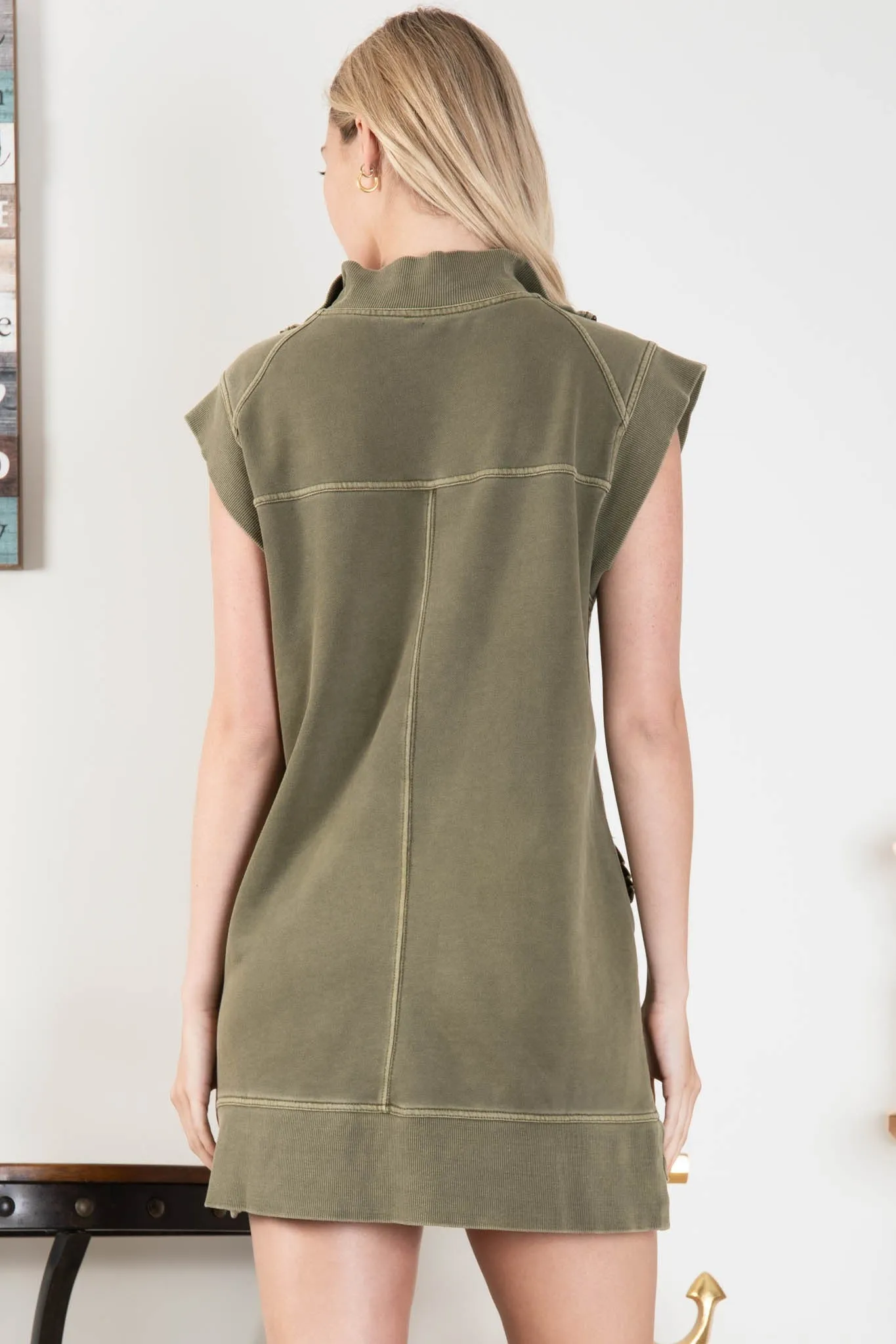 BlueVelvet Sporty Half Zip Up Dress in Dark Olive