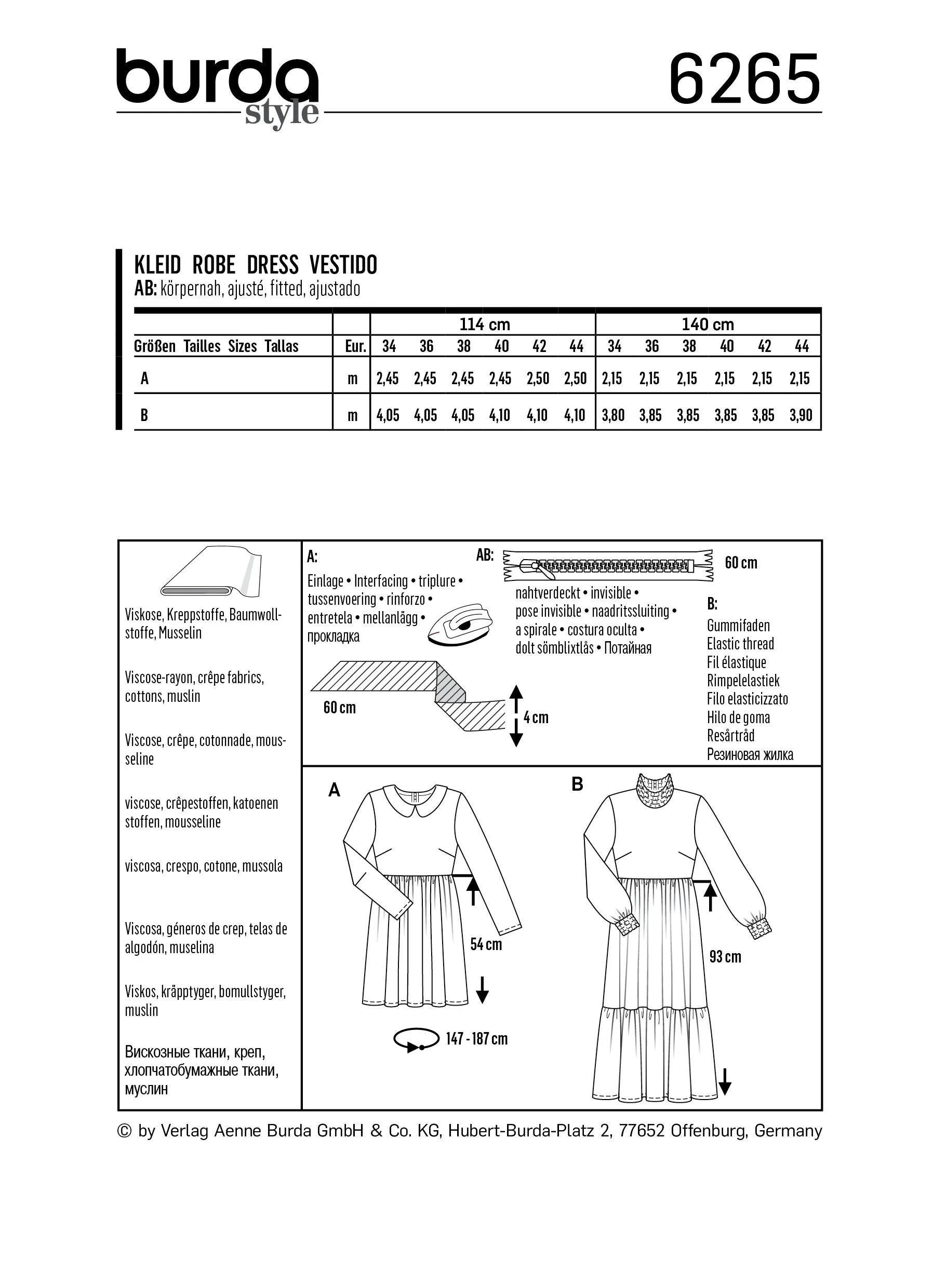 Burda 6265 Dress Sewing Pattern