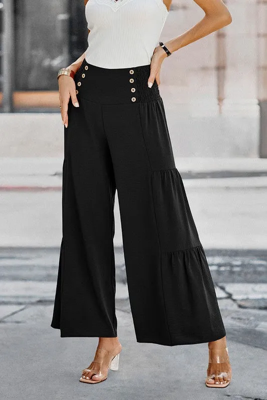 Button Detail Gaucho Pants - Black