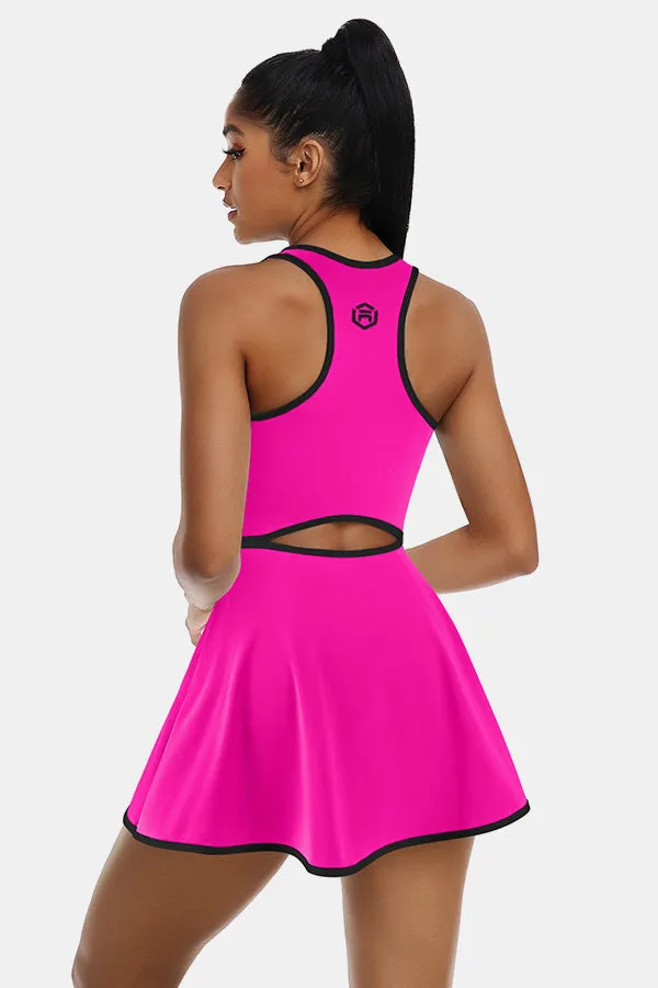 Clearance | Tennis Dress Workout Dress with Shorts and Built-in Bra Sleeveless Athletic Racerback Magenta Golf Dress