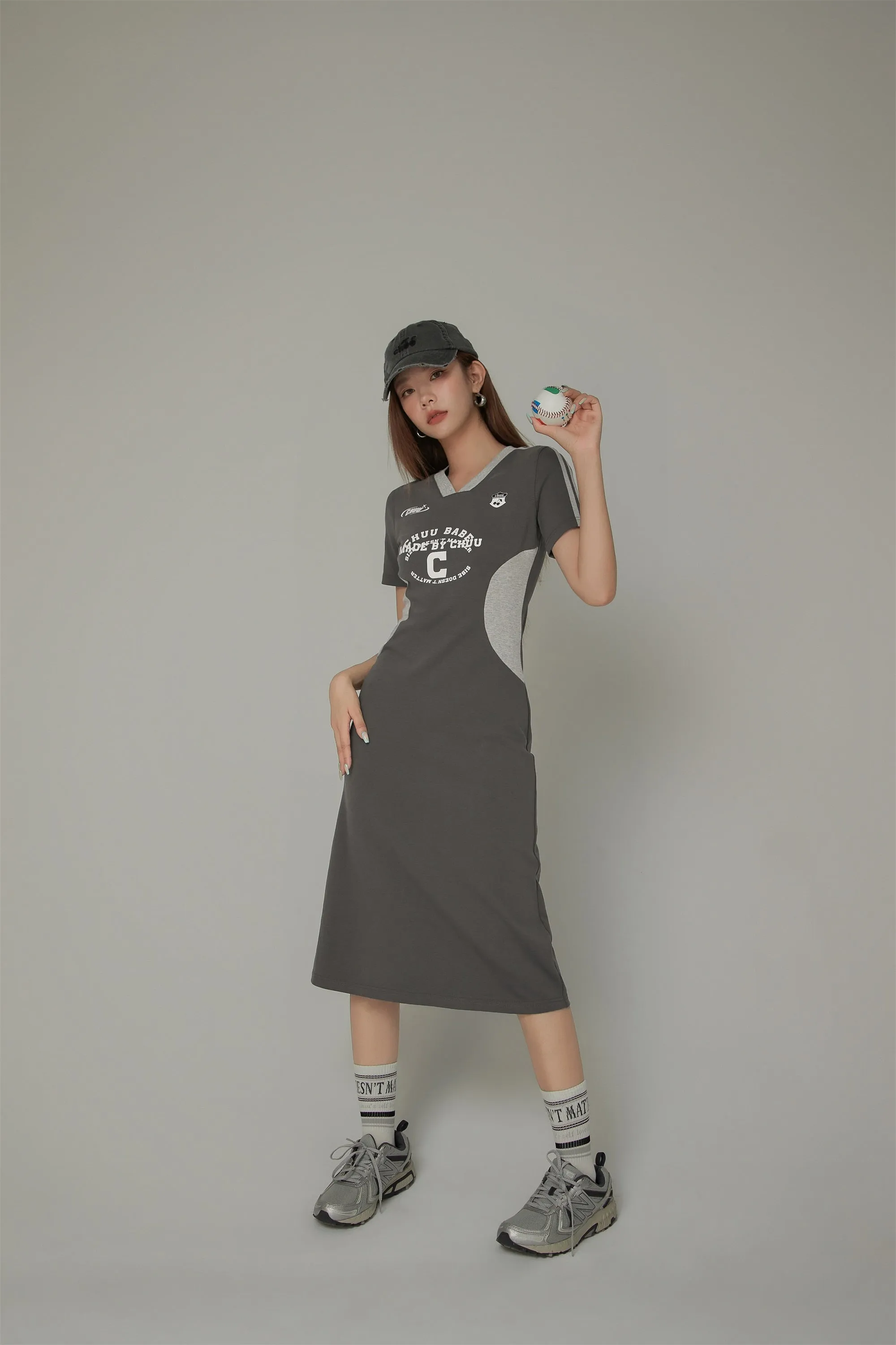 Color Matching Sporty Long Dress