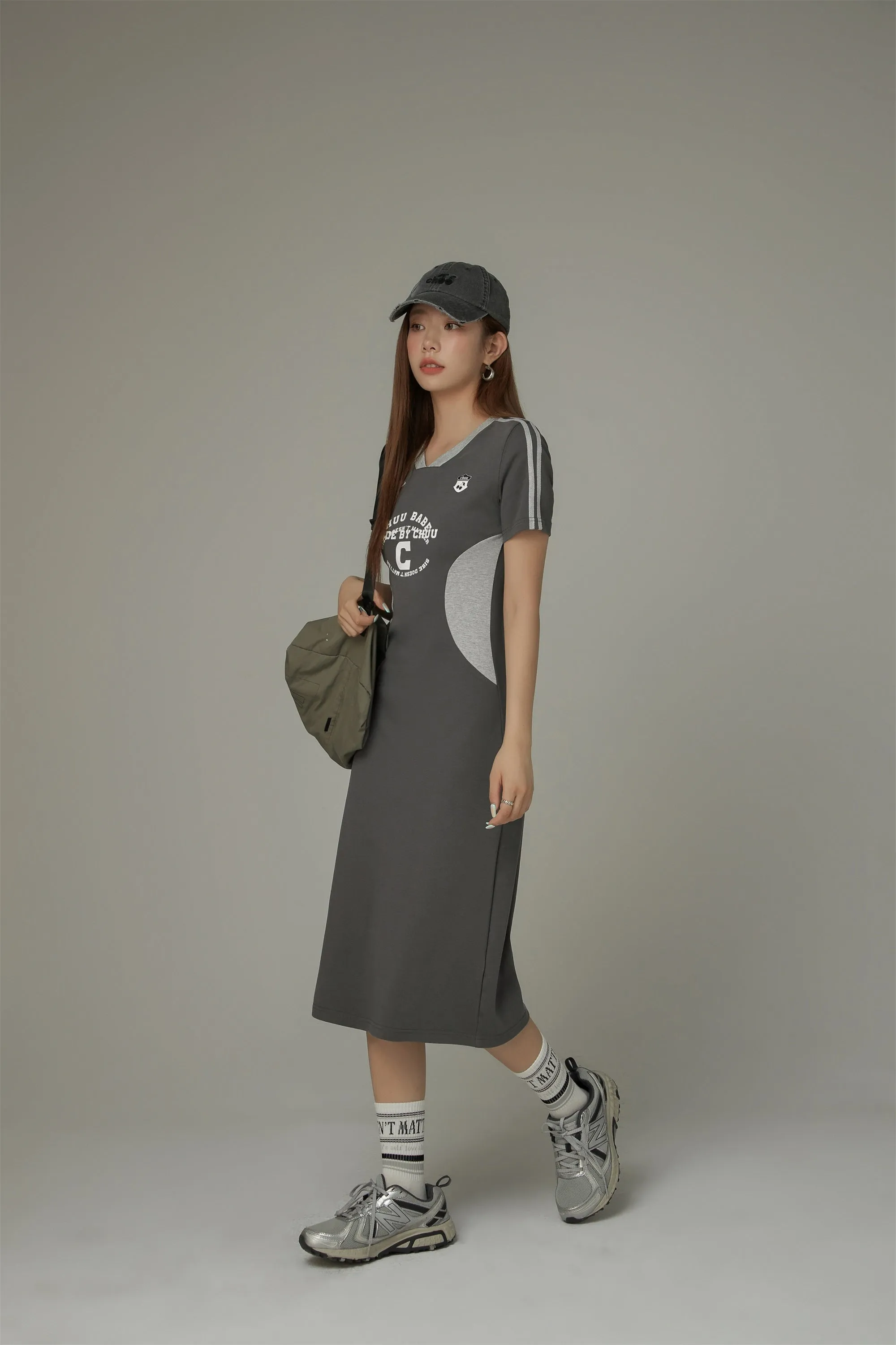 Color Matching Sporty Long Dress