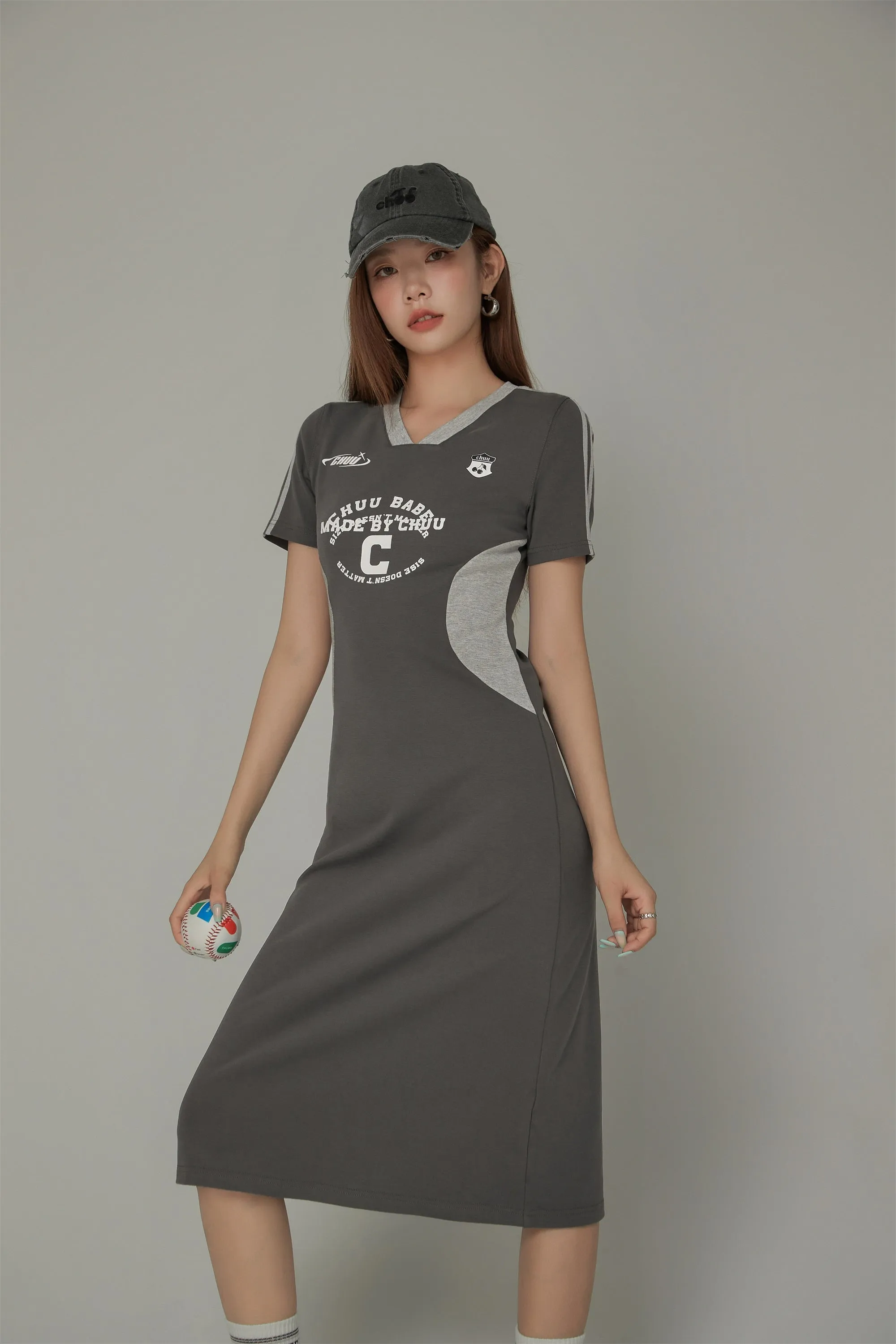 Color Matching Sporty Long Dress