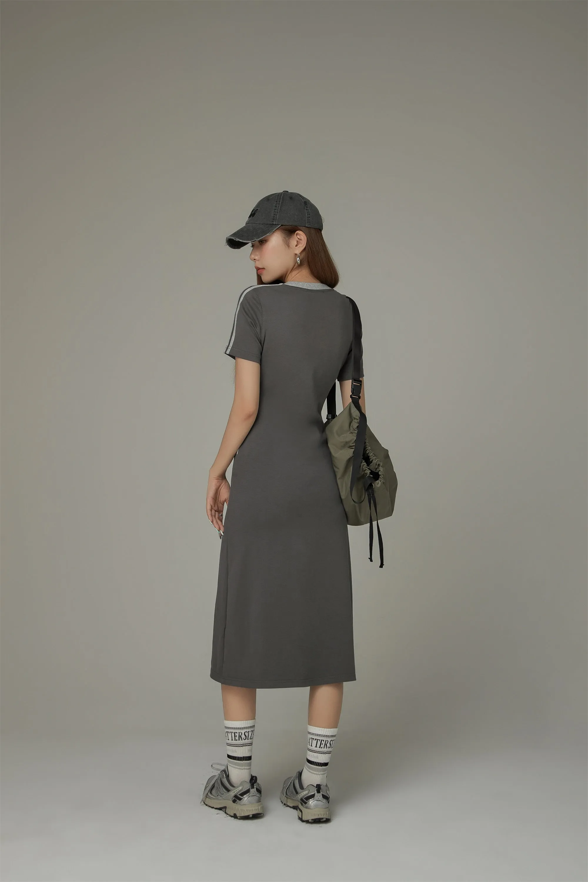 Color Matching Sporty Long Dress