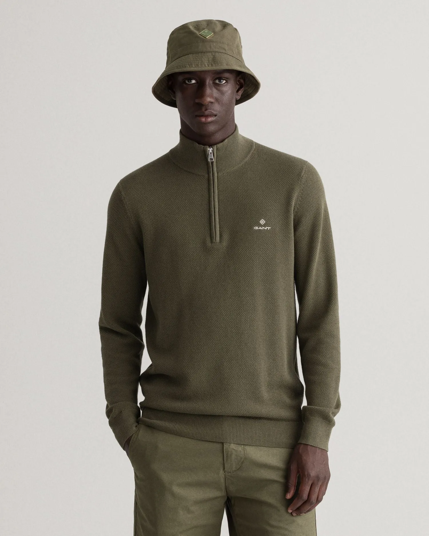 Cotton Pique Half Zip - Racing Green