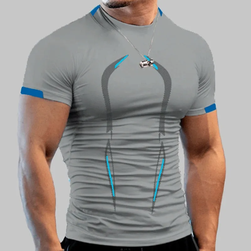 Jinquedai Summer Gym Shirt Sport T Shirt Men Quick Drying Running Shirt Men Workout Training Tees Fitness Tops T-shirt Fitness Tops