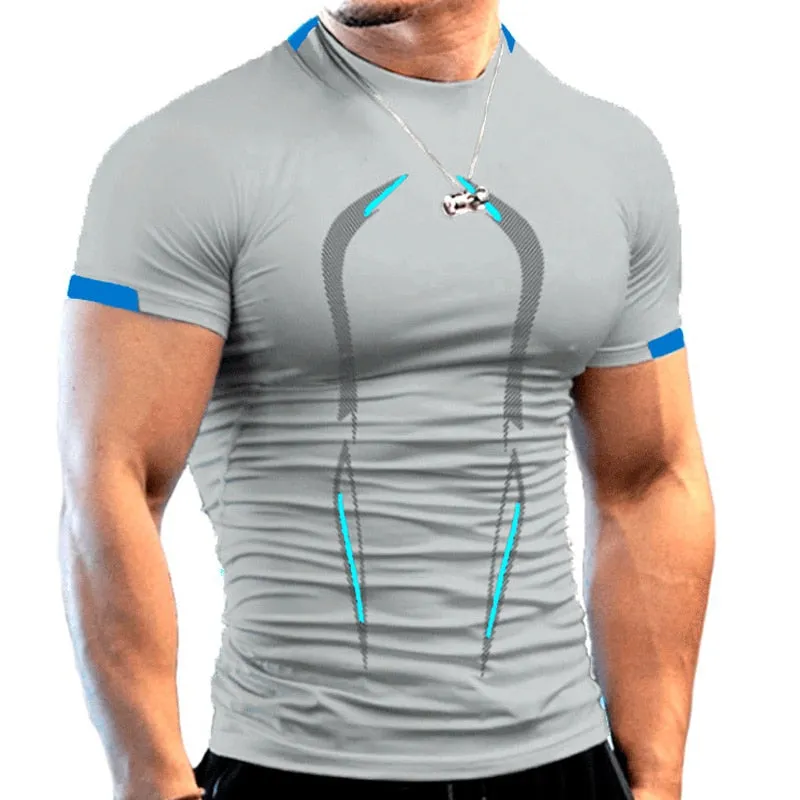 Jinquedai Summer Gym Shirt Sport T Shirt Men Quick Drying Running Shirt Men Workout Training Tees Fitness Tops T-shirt Fitness Tops