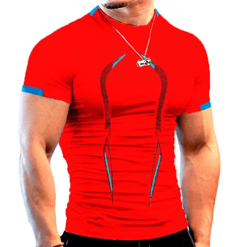 Jinquedai Summer Gym Shirt Sport T Shirt Men Quick Drying Running Shirt Men Workout Training Tees Fitness Tops T-shirt Fitness Tops