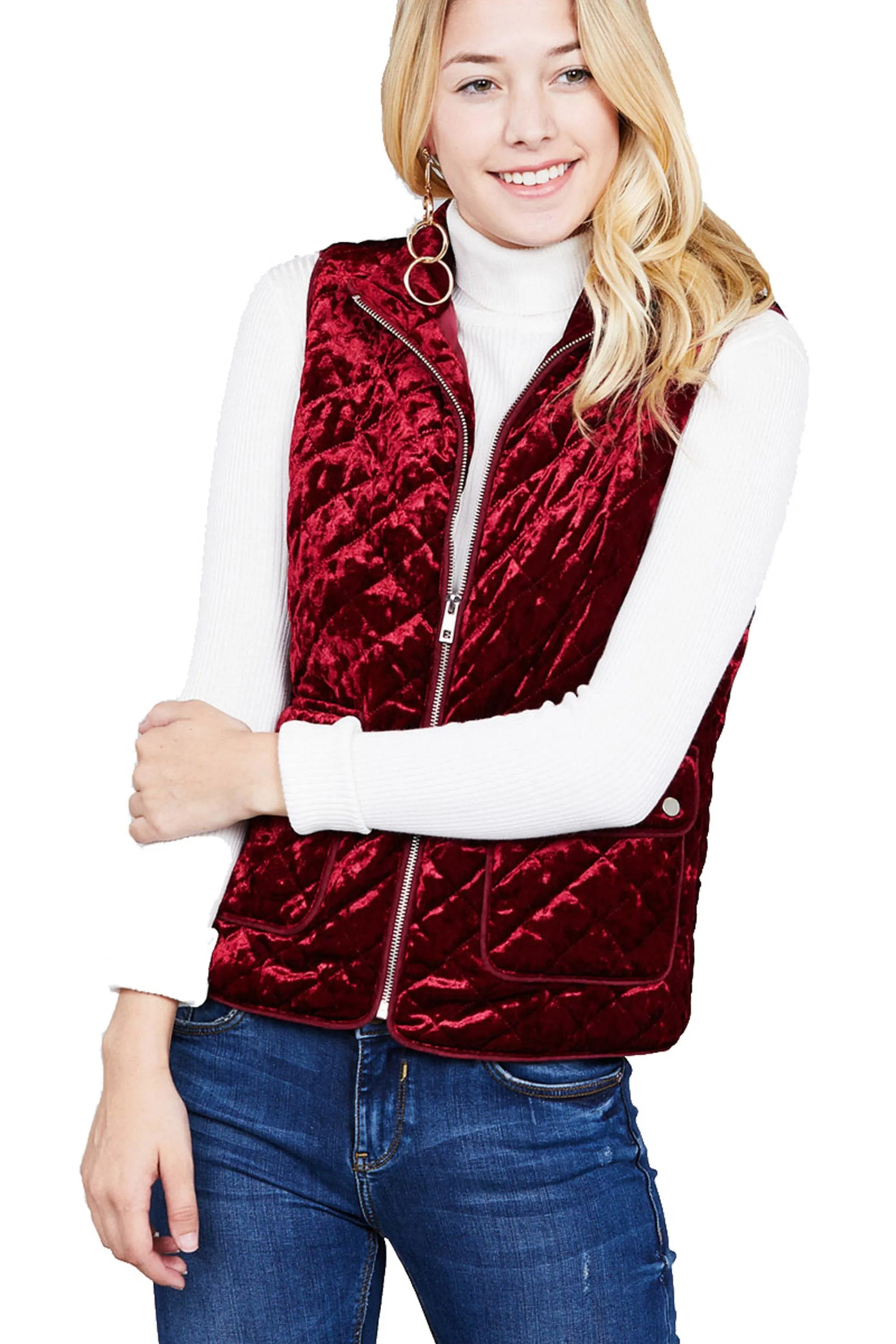 Khanomak Women's Plus Size Quilted Padding Suede Velvet Vest