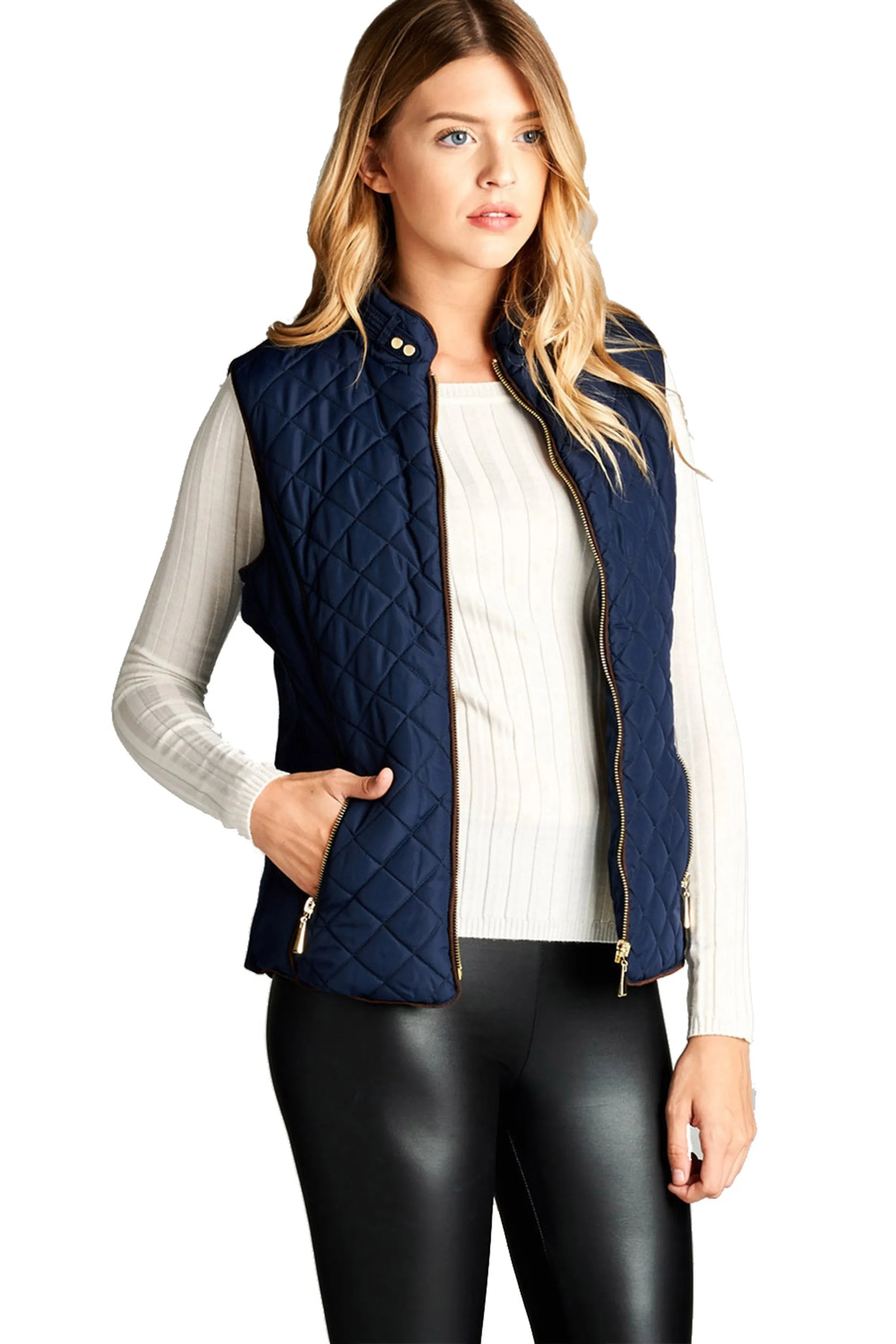 Khanomak Women's Plus Size Quilted Padding Suede Velvet Vest