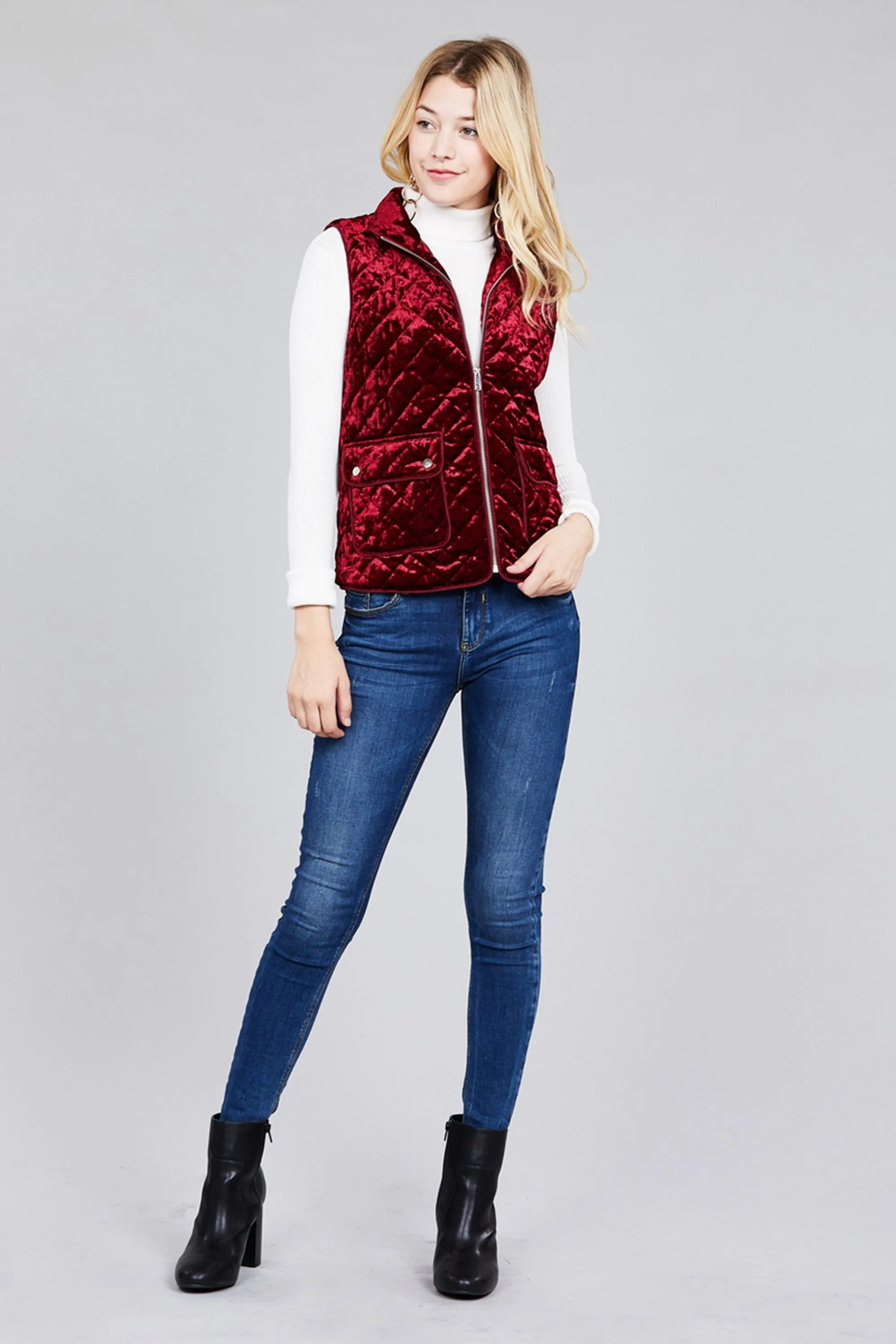 Khanomak Women's Plus Size Quilted Padding Suede Velvet Vest