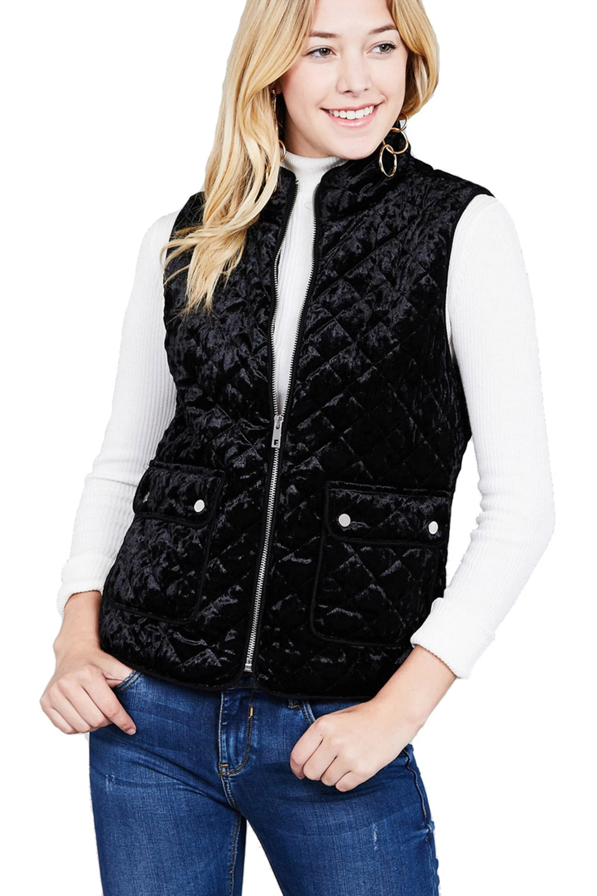 Khanomak Women's Plus Size Quilted Padding Suede Velvet Vest