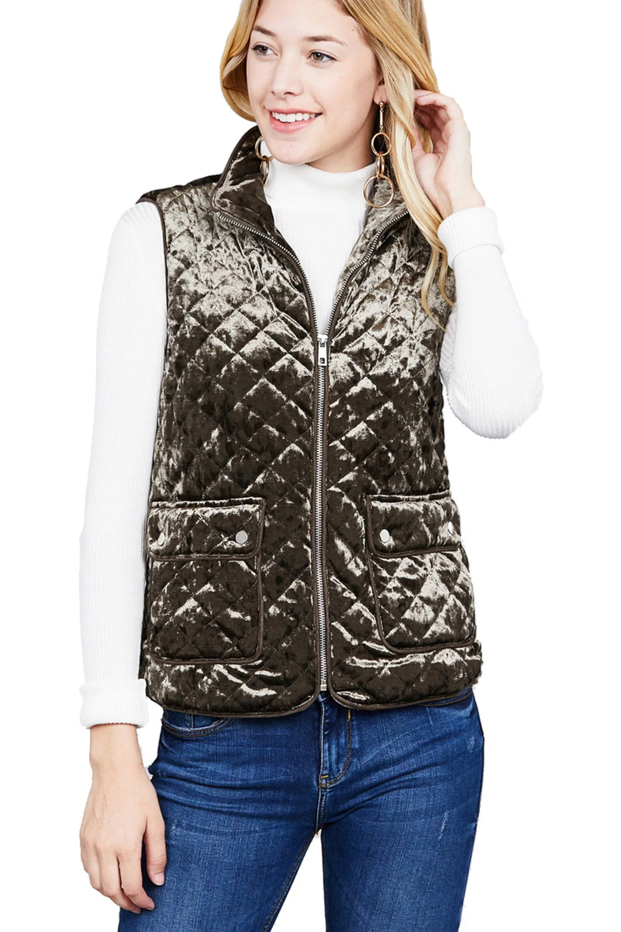 Khanomak Women's Plus Size Quilted Padding Suede Velvet Vest