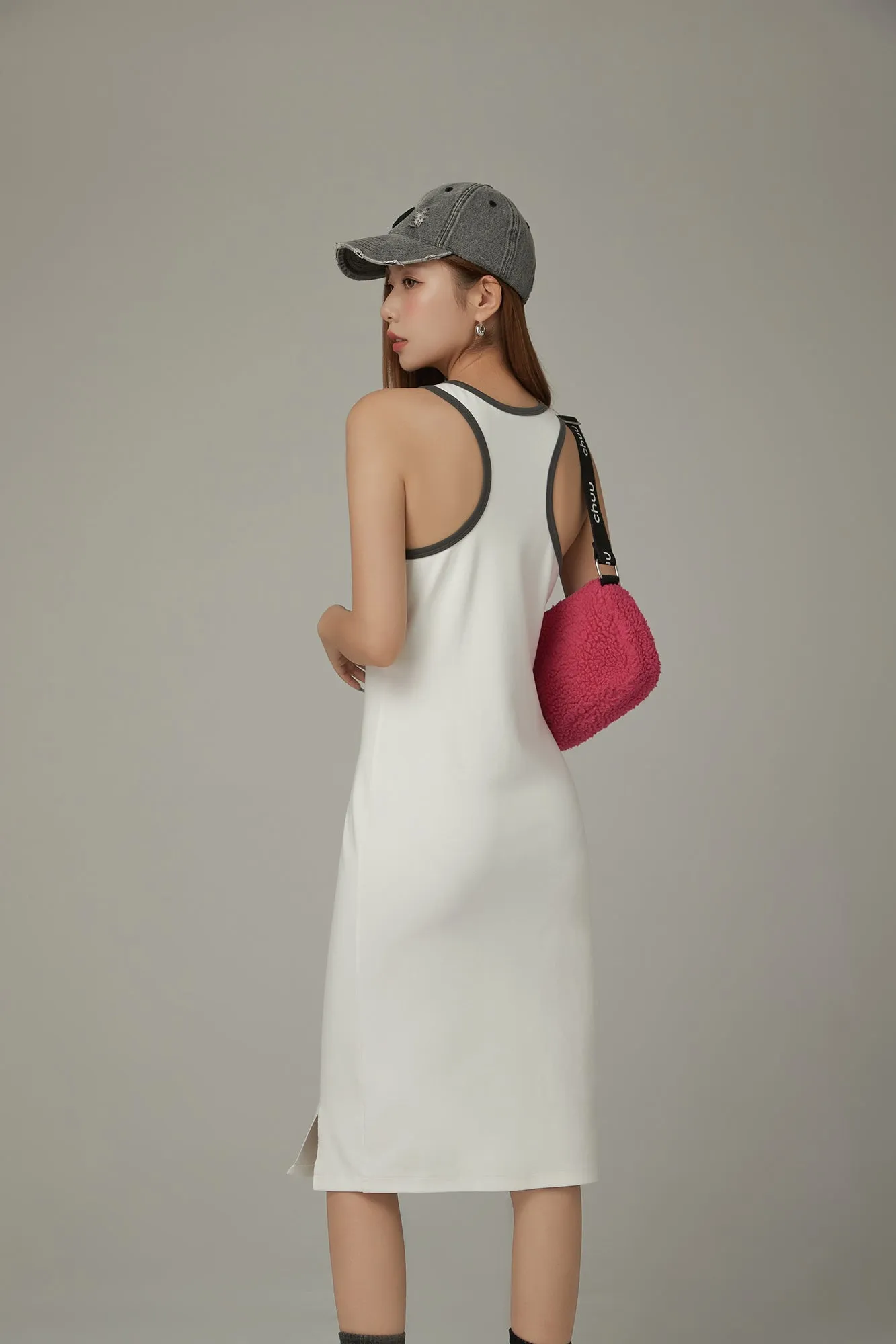 Lace Up Color Matching Sporty Long Dress