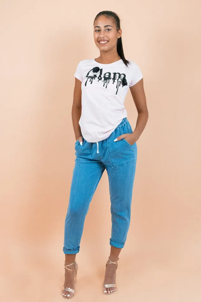 Light Blue Stretch Denim Jogger Pants