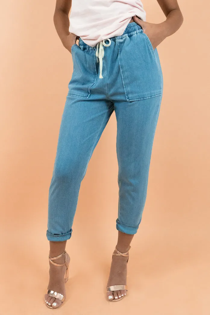 Light Blue Stretch Denim Jogger Pants