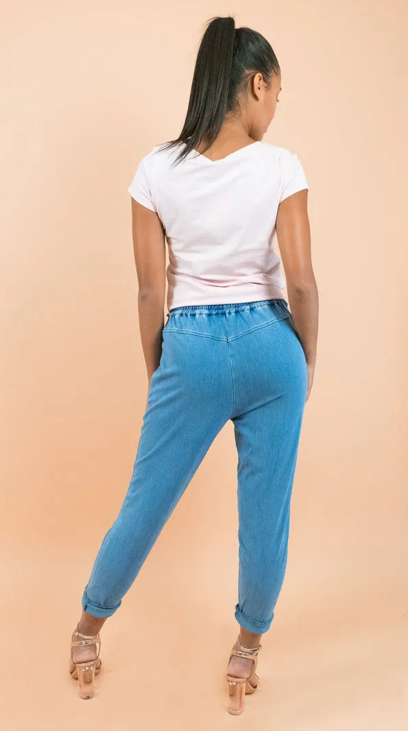 Light Blue Stretch Denim Jogger Pants