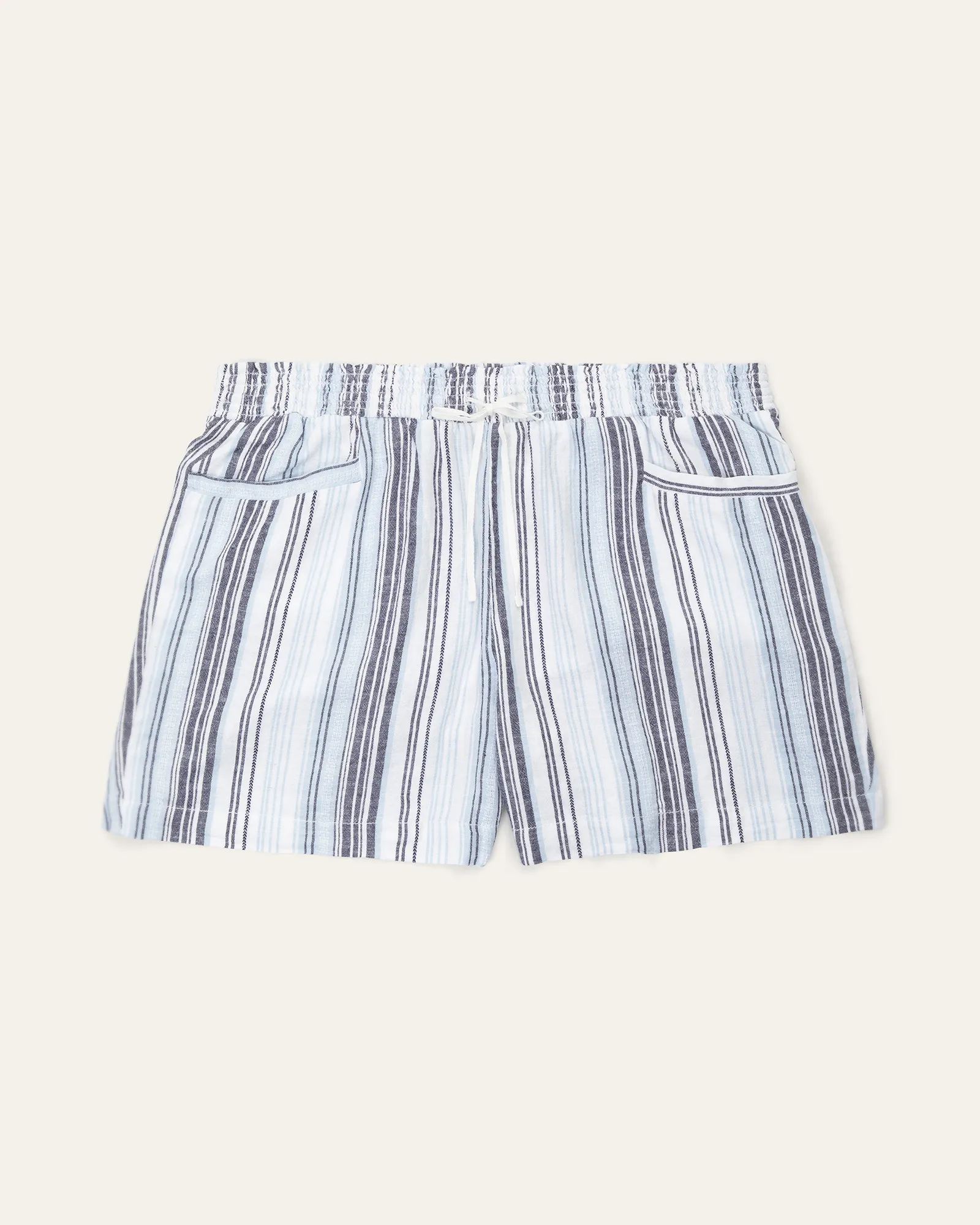 Margo Striped Linen Drawstring Short | Light Blue / White