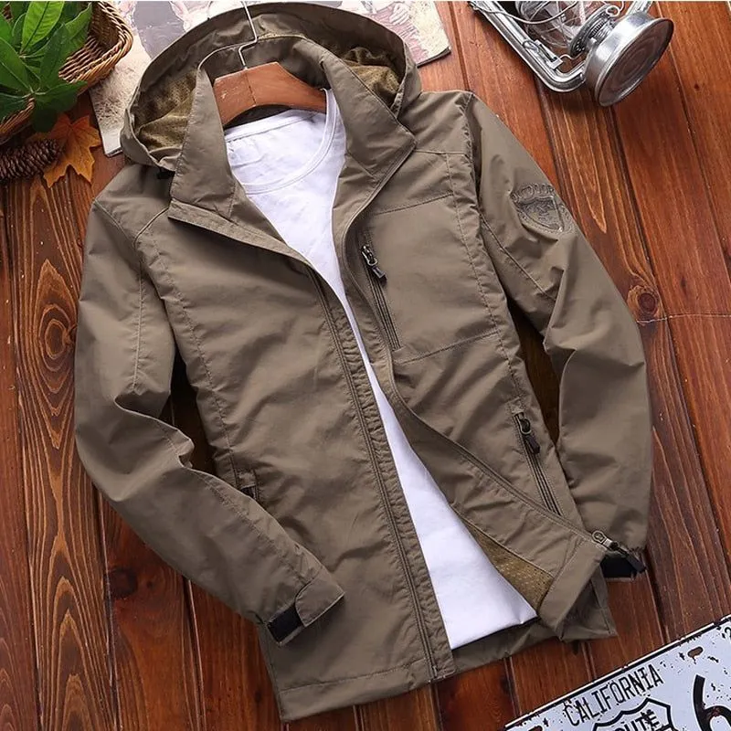 Men's Casual Streetwear Lightweight Spring/Summer Zipper Detachable Hood, Waterproof Jacket Slim Fit Sizes M~6XL