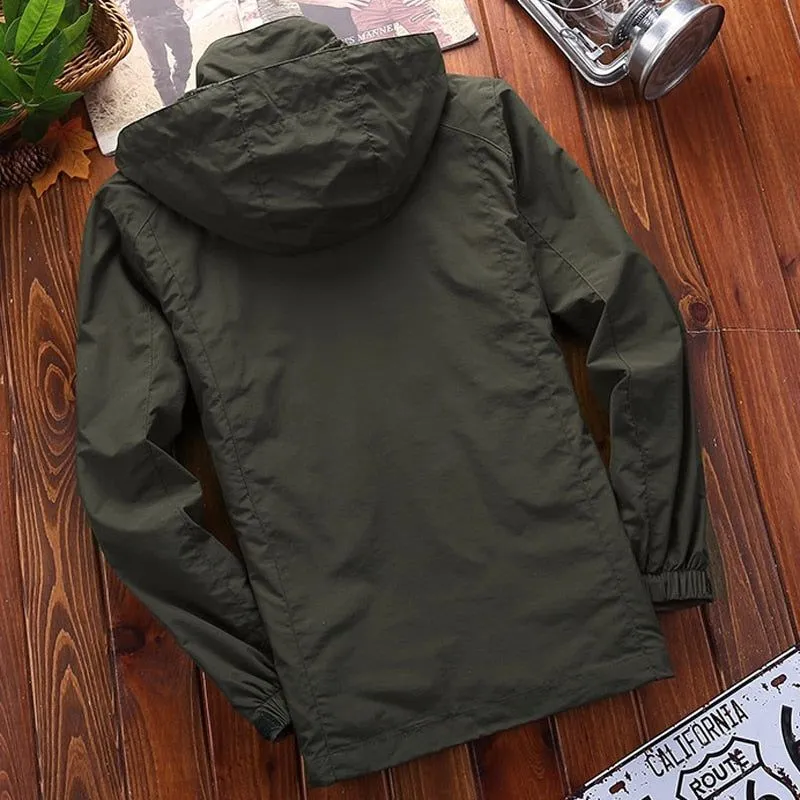 Men's Casual Streetwear Lightweight Spring/Summer Zipper Detachable Hood, Waterproof Jacket Slim Fit Sizes M~6XL