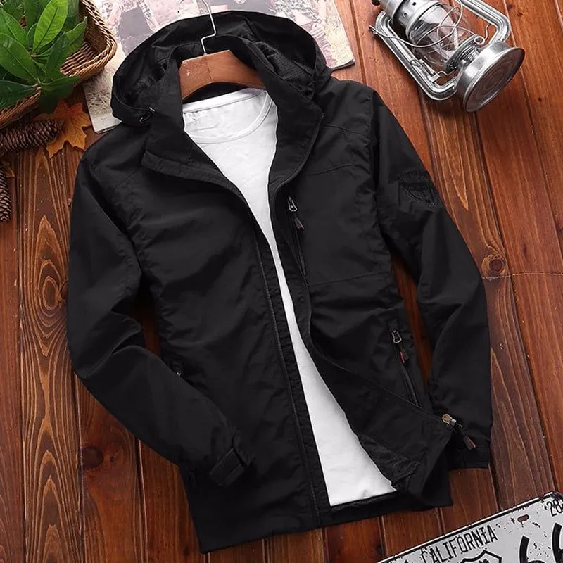 Men's Casual Streetwear Lightweight Spring/Summer Zipper Detachable Hood, Waterproof Jacket Slim Fit Sizes M~6XL