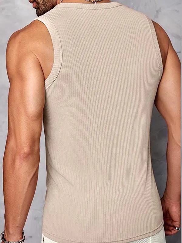 Mens Elastic Textured Striped Breathable Tank SKUK73691