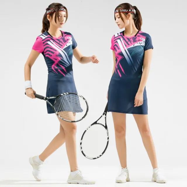 Sexy Girls Tennis Dress Built-in safety Shorts High Stretch Women's Badminton Dress Women Slim Golf Dance Party Sport Long Skirt