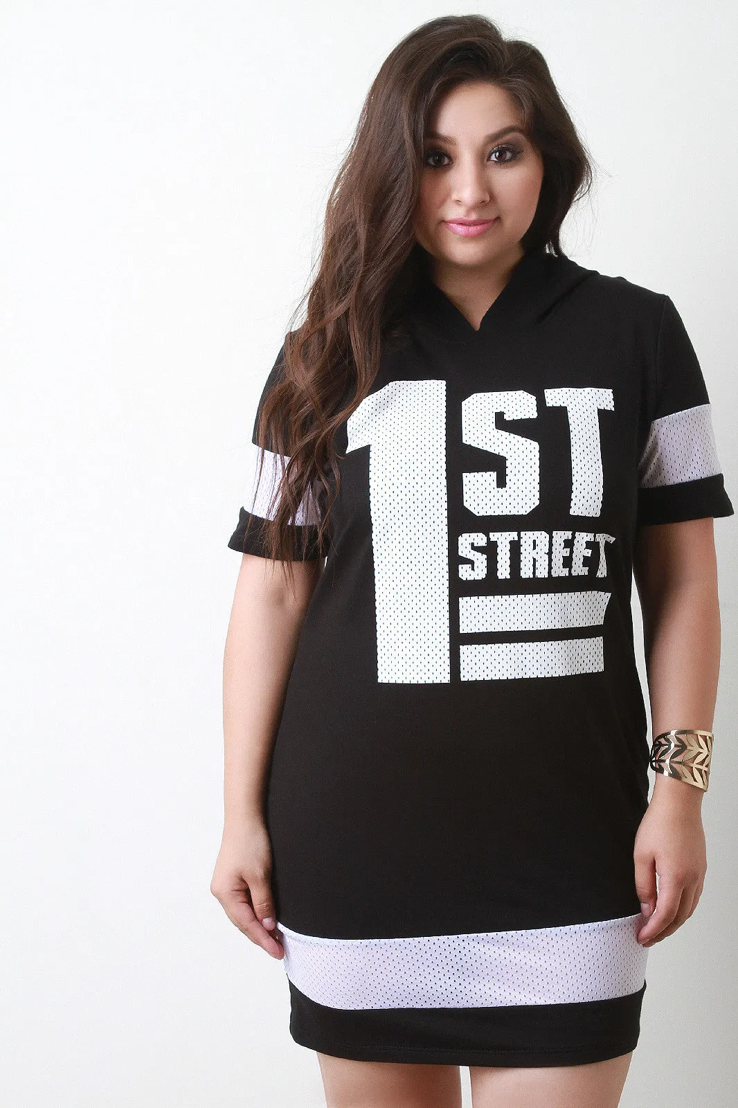 Sporty 1st Street Graphic Print Hooded Mini Dress