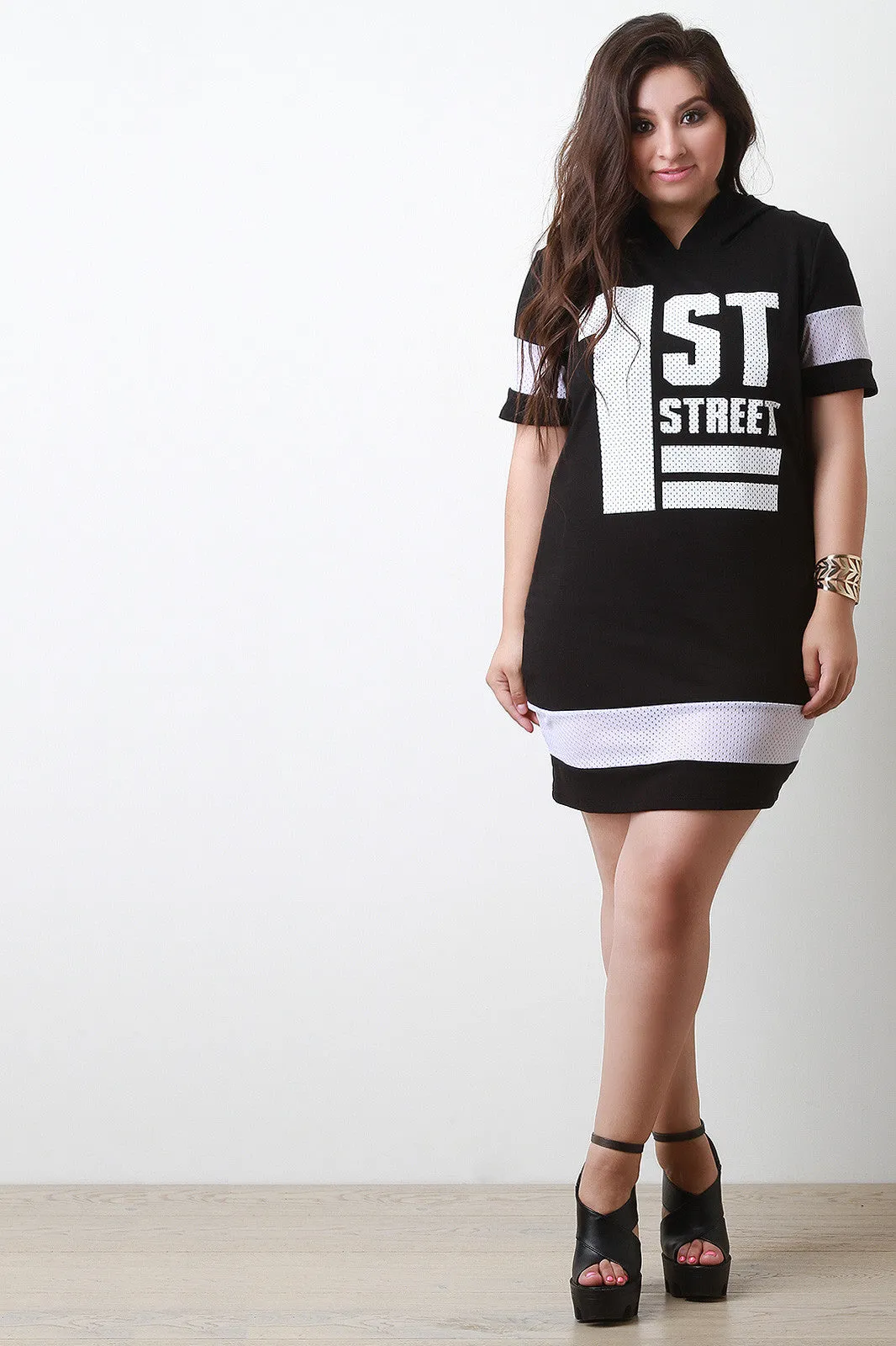 Sporty 1st Street Graphic Print Hooded Mini Dress