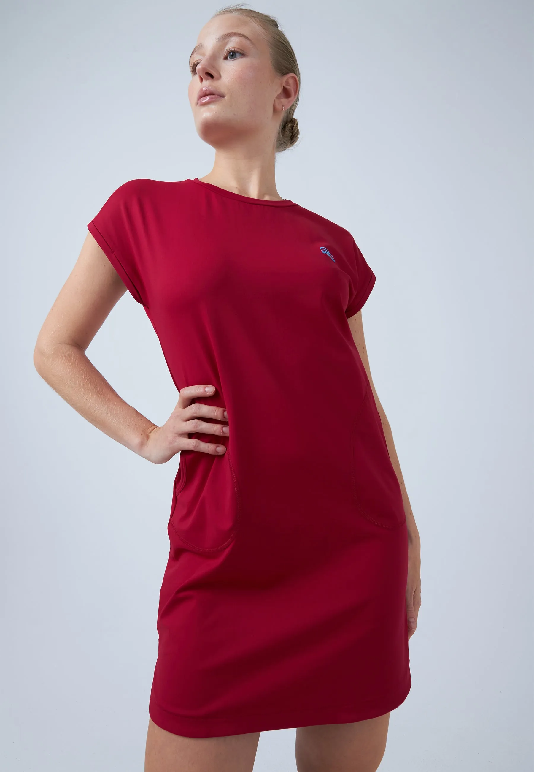 Women Tennis Dress loose-fit with pockets, bordeaux red