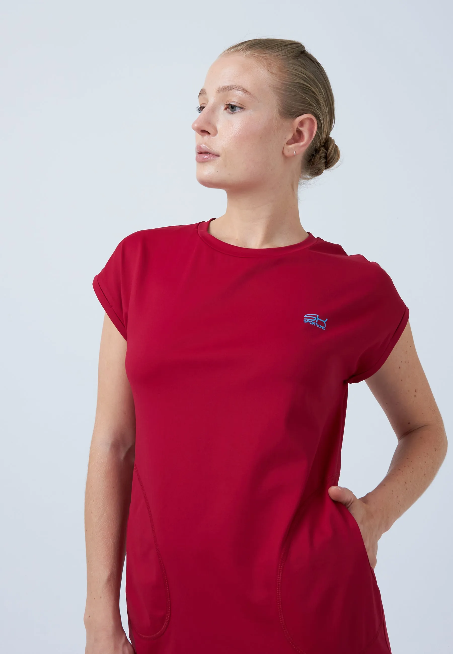 Women Tennis Dress loose-fit with pockets, bordeaux red