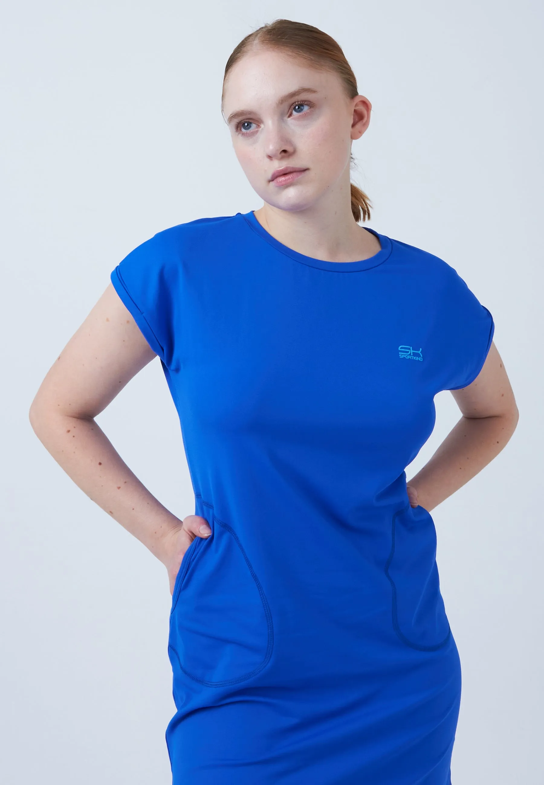 Women Tennis Dress loose-fit with pockets, cobalt blue