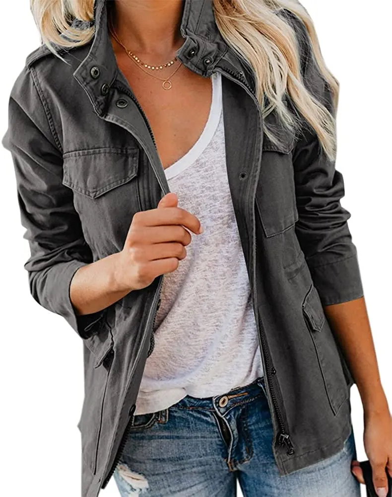 Womens  Sleeveless  Utility Zip Up Lightweight Coat