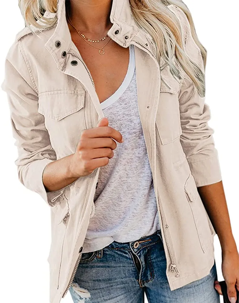 Womens  Sleeveless  Utility Zip Up Lightweight Coat