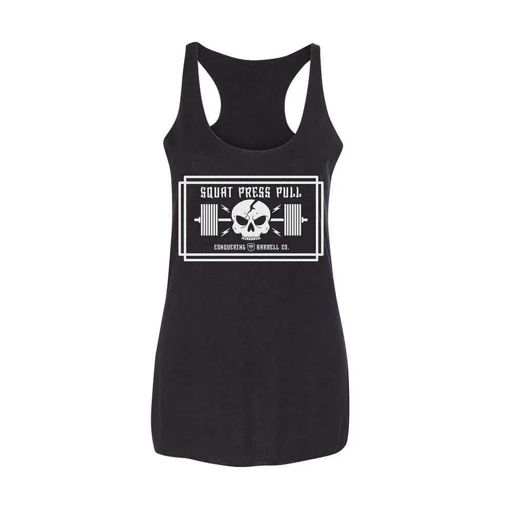 Women's Squat Press Pull (Skull) - on Black Racerback